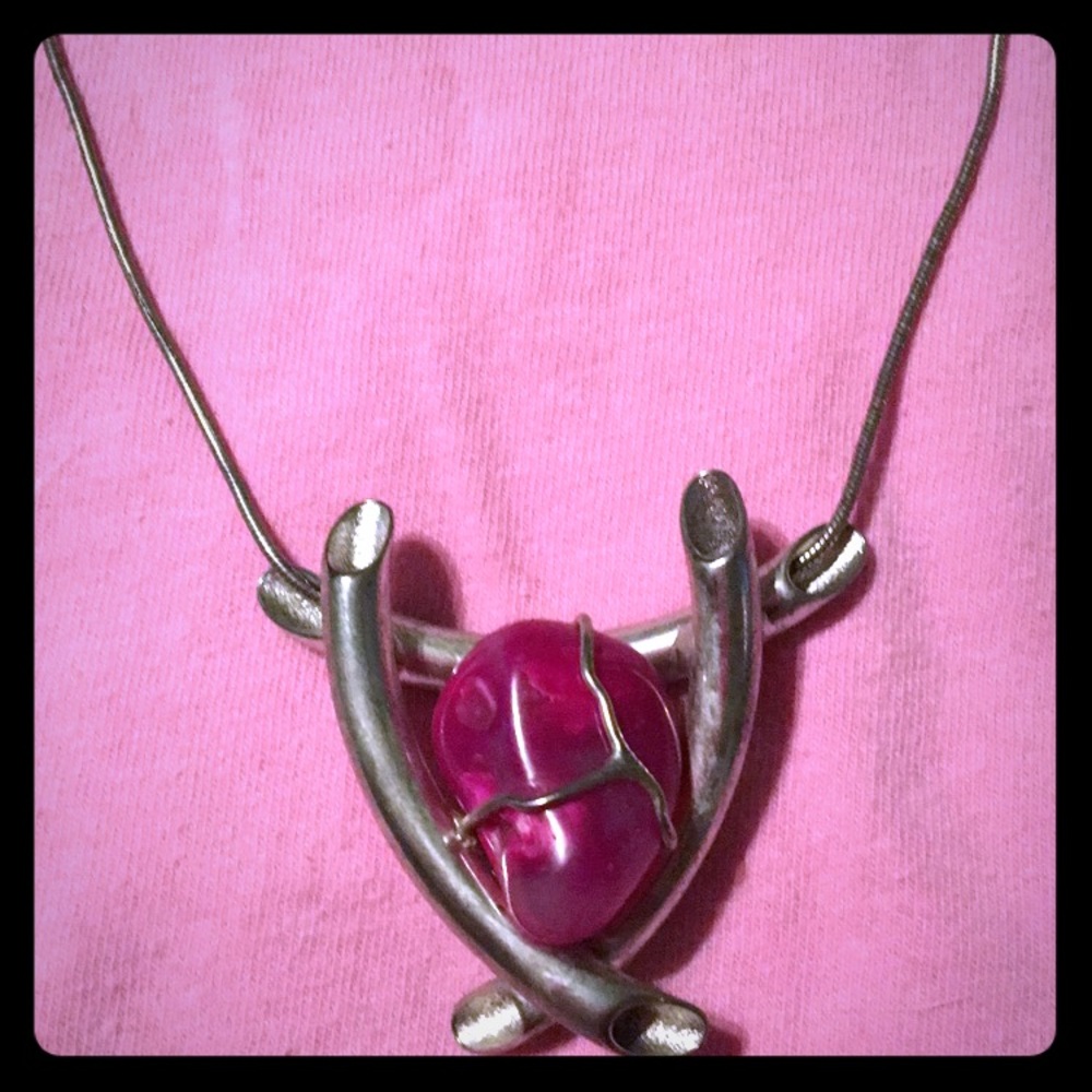 Pink Agate Stone Heart Shaped Necklace